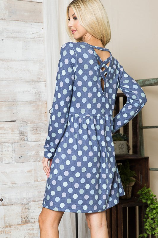 Cross Back Polka Dot Dress with Pockets