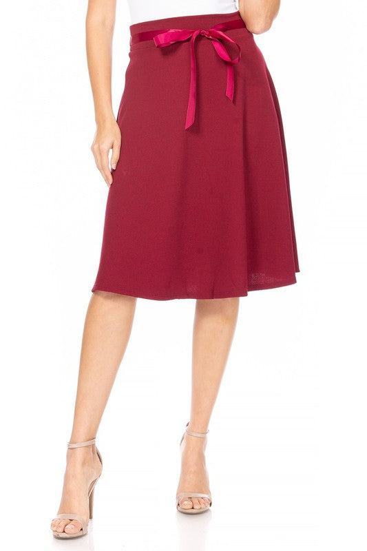 Solid, A-line, knee length skirt