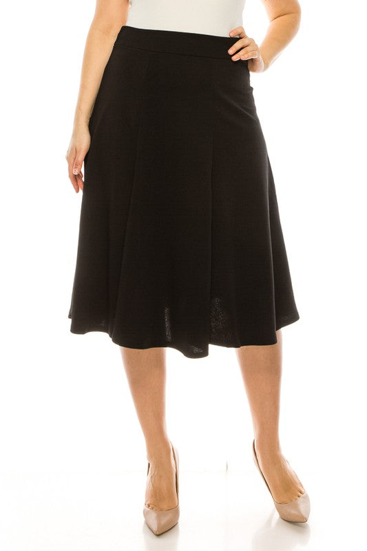 Plus size, paneled, A-line midi skirt