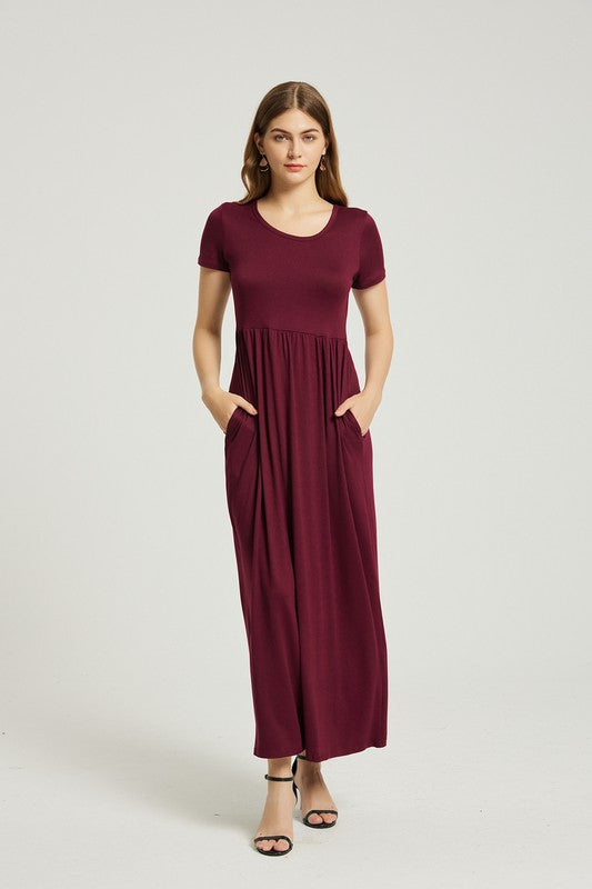 Wine Maxi Dress With Pockets