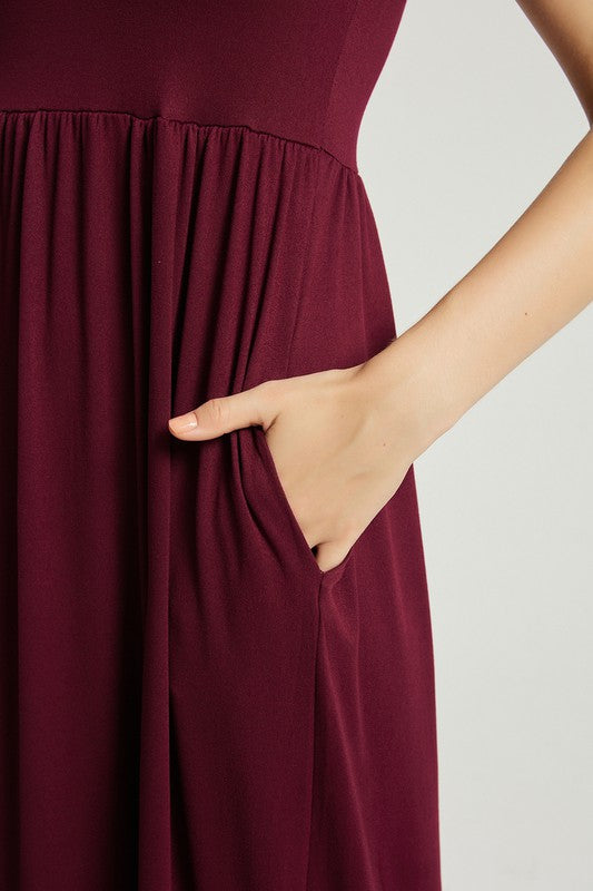 Wine Maxi Dress With Pockets