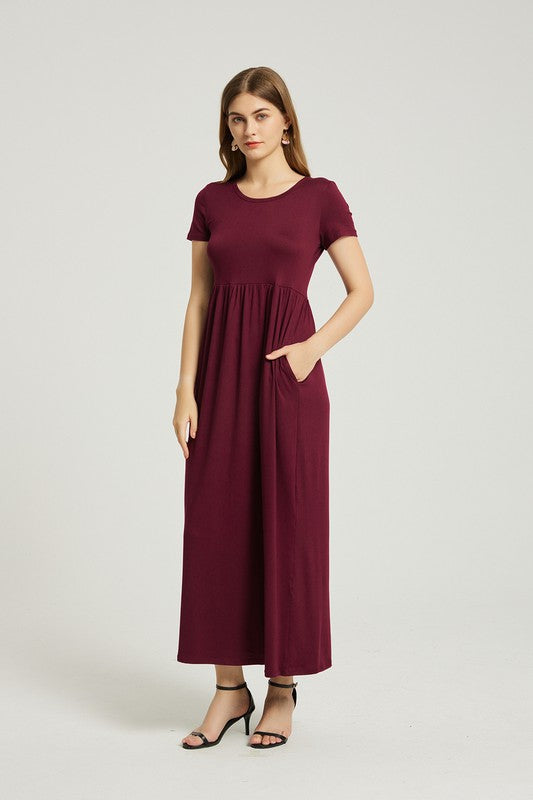 Wine Maxi Dress With Pockets