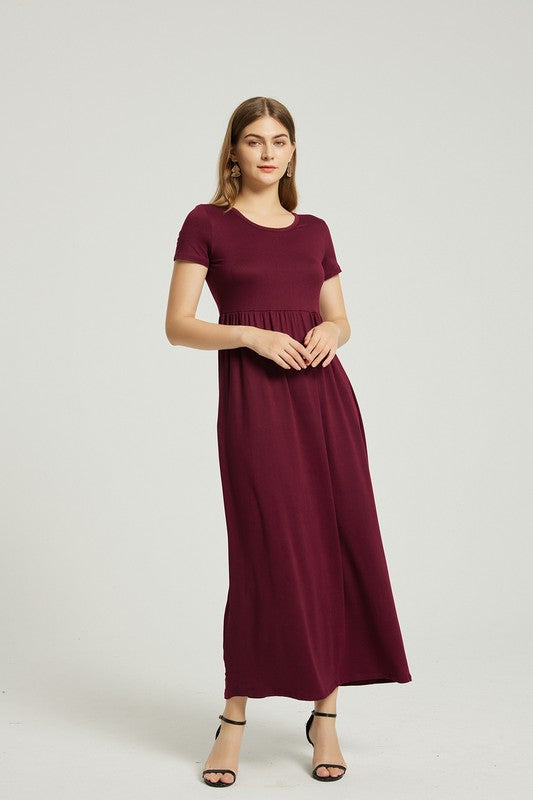 Wine Maxi Dress With Pockets