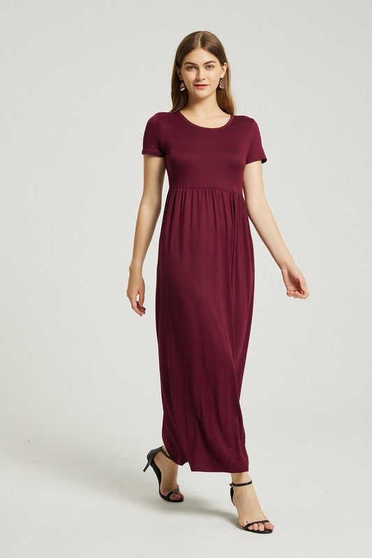 Wine Maxi Dress With Pockets