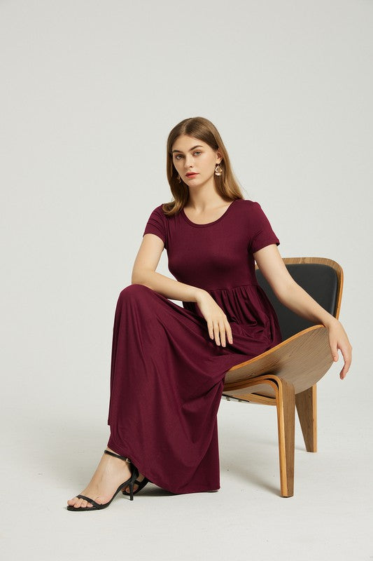 Wine Maxi Dress With Pockets