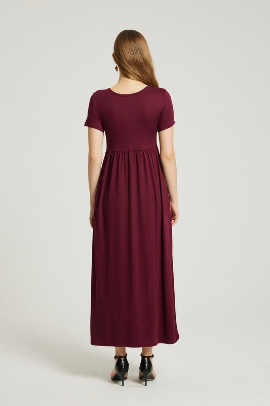 Wine Maxi Dress With Pockets