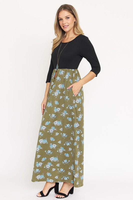 Quarter Sleeve Floral Maxi Dress