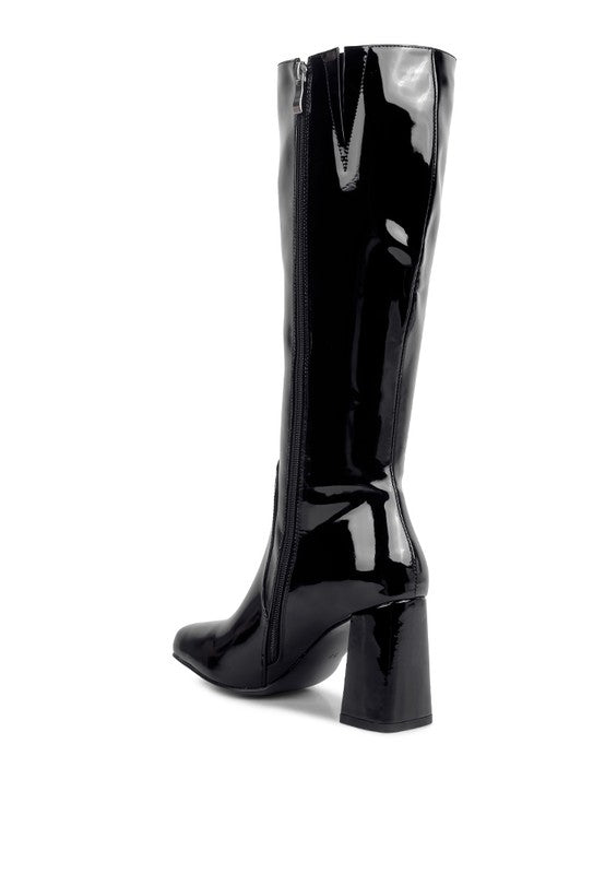 PU Block Heeled Calf Boots