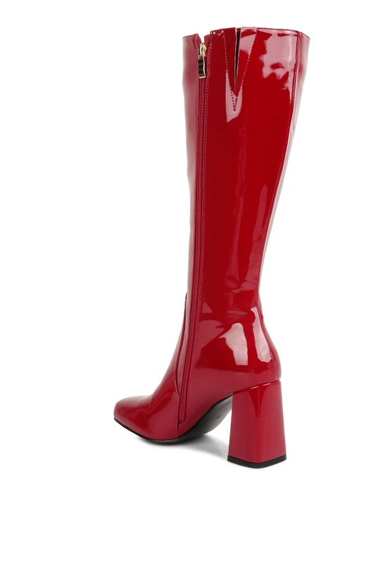 PU Block Heeled Calf Boots