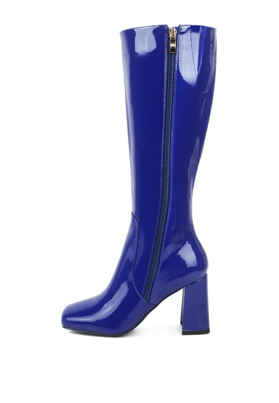 PU Block Heeled Calf Boots