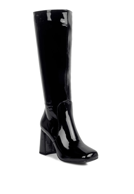 PU Block Heeled Calf Boots