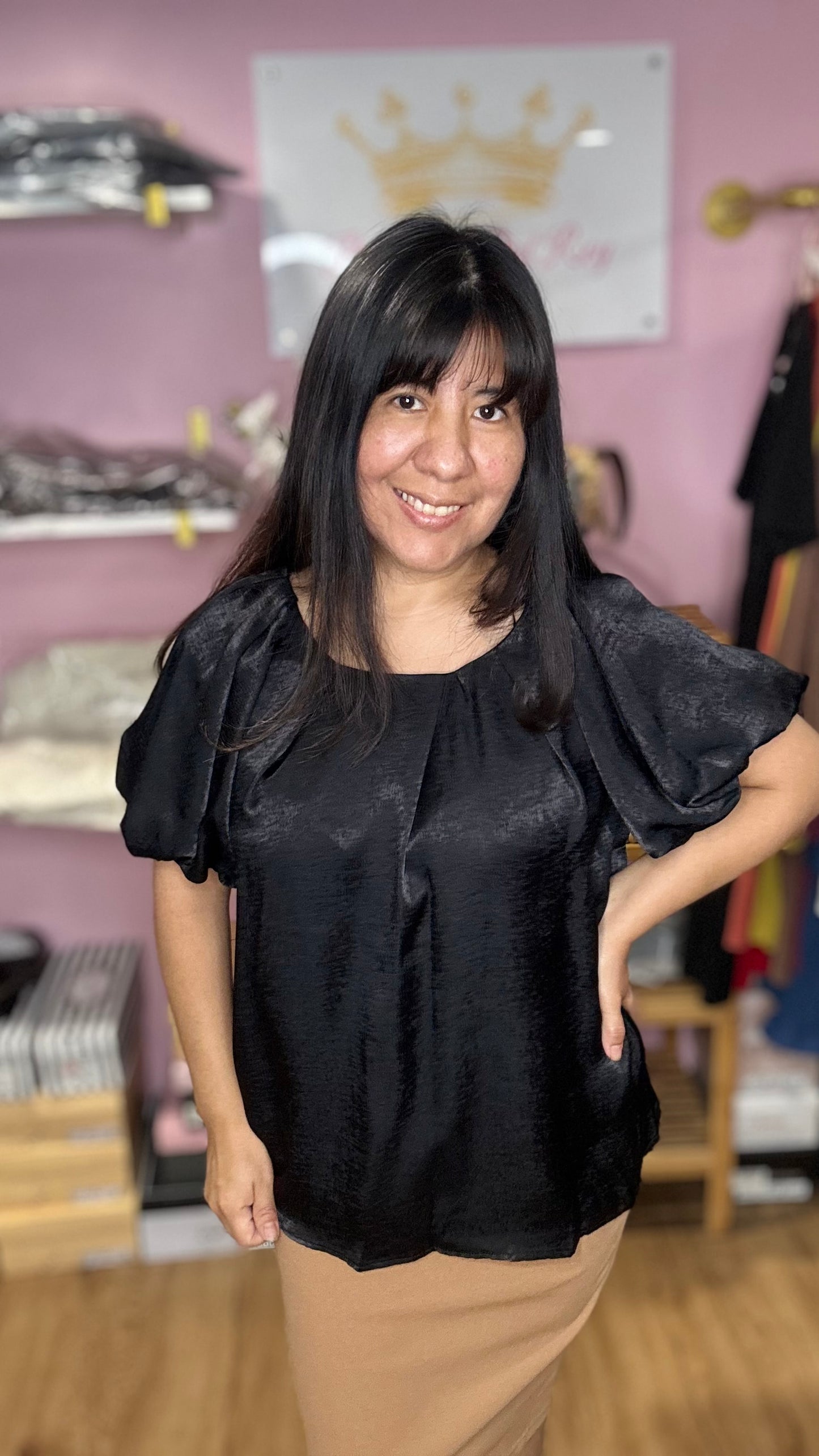 Umgee USA Satin Puff Sleeve Blouse