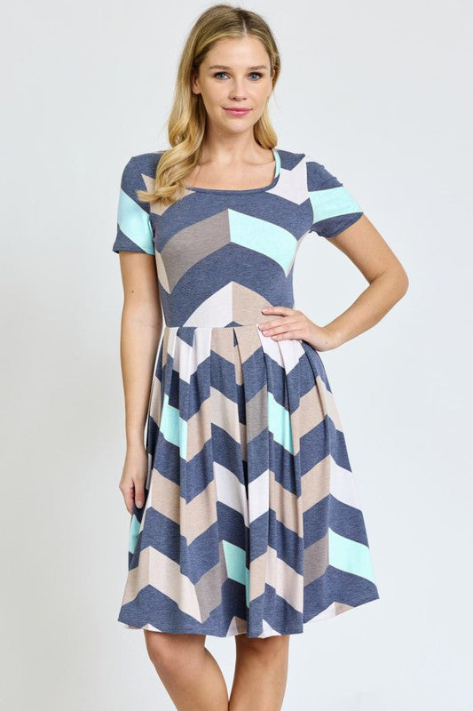 Chevron Pleated Midi Dress