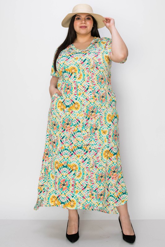 EXTRA PLUS PRINT SIDE POCKETS MAXI DRESS