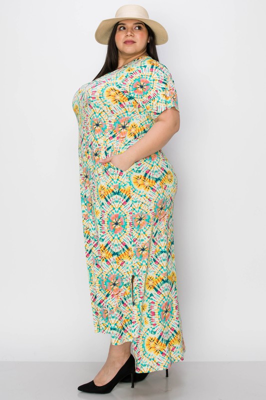 EXTRA PLUS PRINT SIDE POCKETS MAXI DRESS