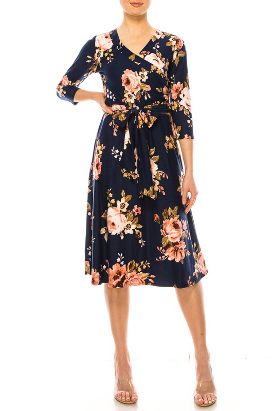 Sarah faux wrap dress in Navy