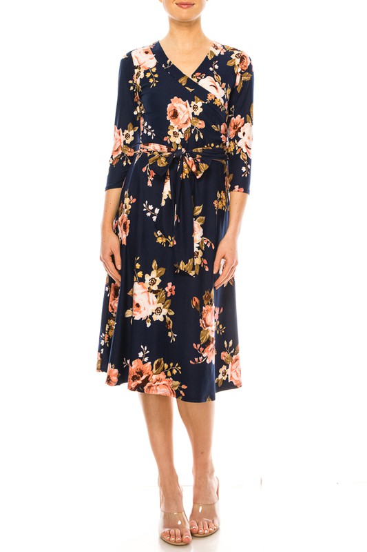 Sarah faux wrap dress in Navy