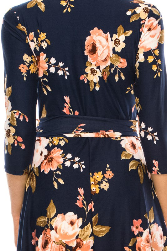 Sarah faux wrap dress in Navy