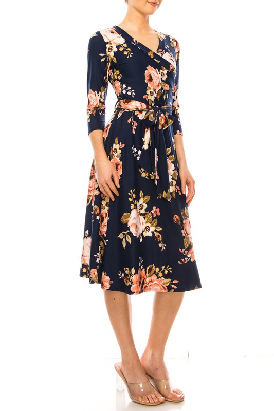 Sarah faux wrap dress in Navy