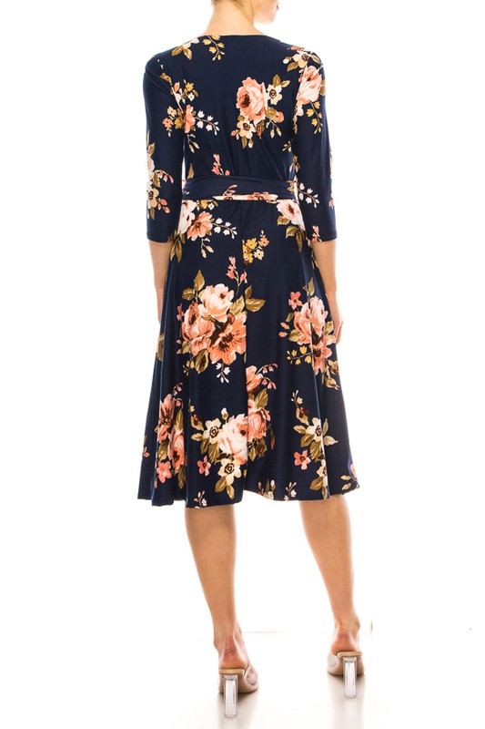 Sarah faux wrap dress in Navy