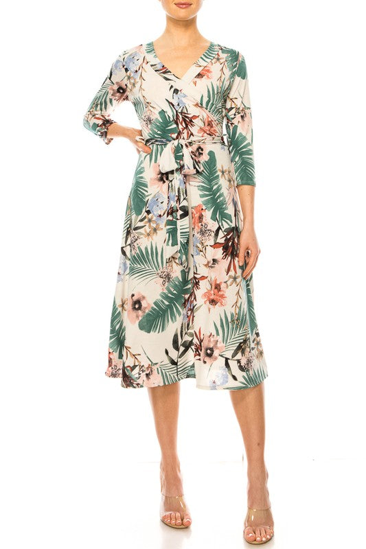 Sarah faux wrap dress in Taupe