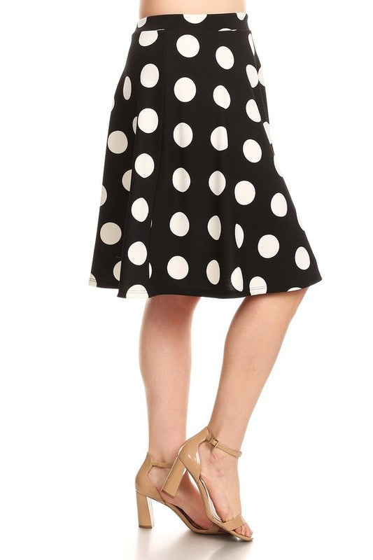 Polka dot printed, high waisted knee length skirt