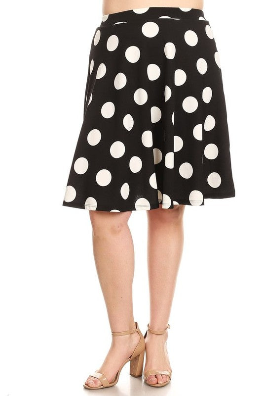 Polka dot printed, high waisted knee length skirt