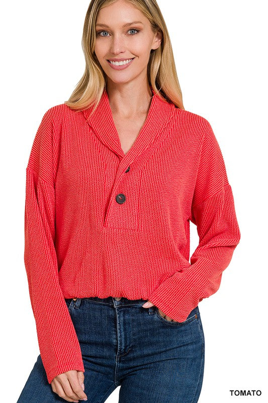 TEXTURED LINE ELASTIC WAIST PULLOVER TOP