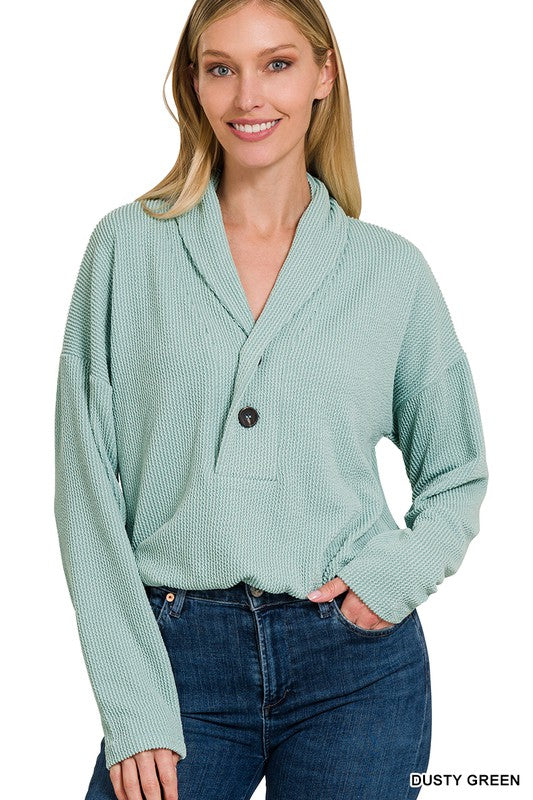 TEXTURED LINE ELASTIC WAIST PULLOVER TOP