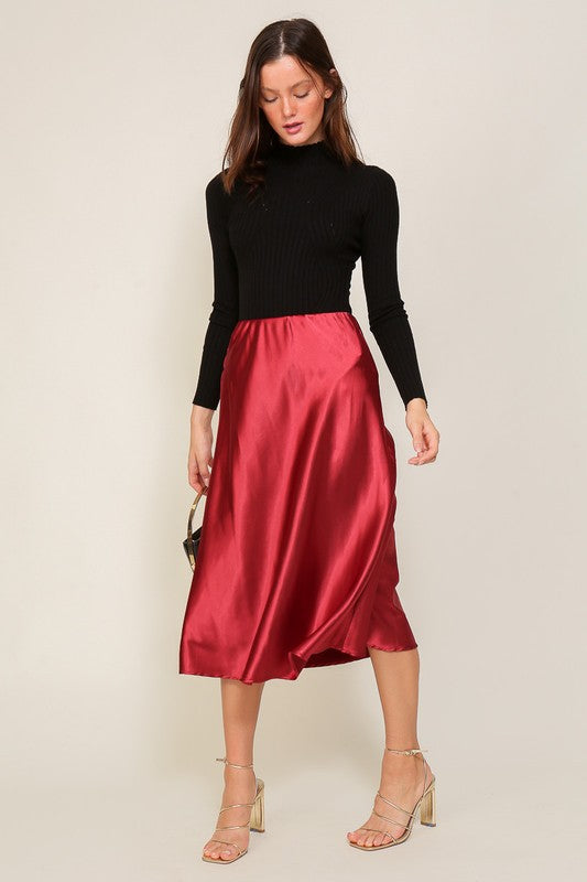 Satin Midi Flare Skirt