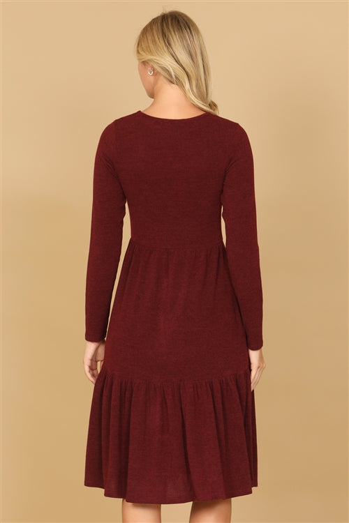 Chloe Burgandy Knit Tiered Dress