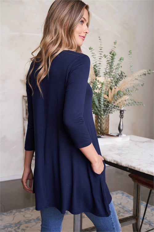 Quarter Sleeve Navy Flowy Top