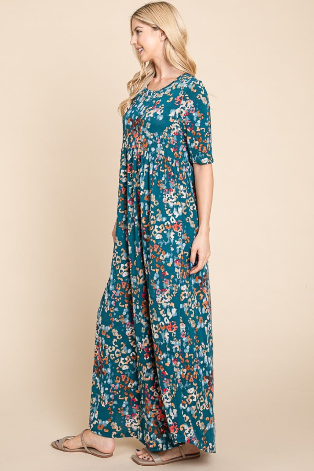 Printed Shirred Maxi Dress