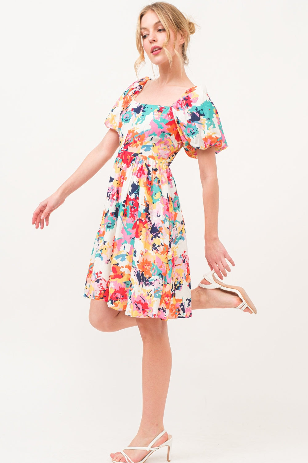 Puff Sleeve Floral Dress