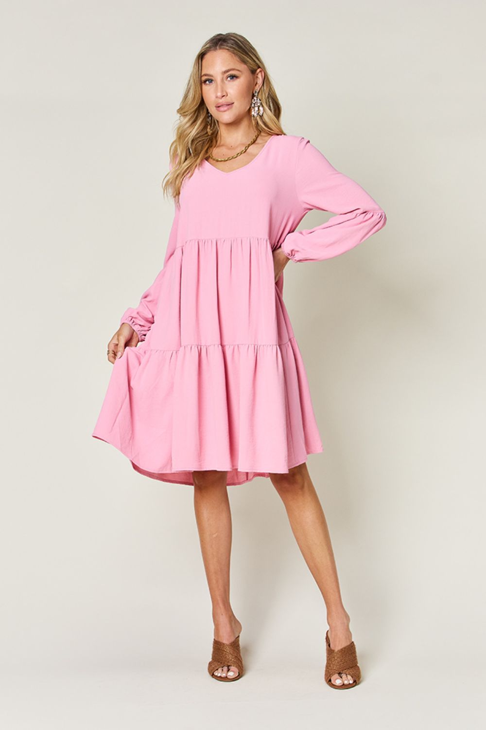 Sally Balloon Sleeve Tiered Dress with Pockets