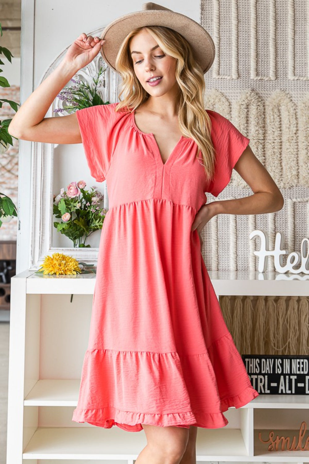 Notched Cap Sleeve Dress