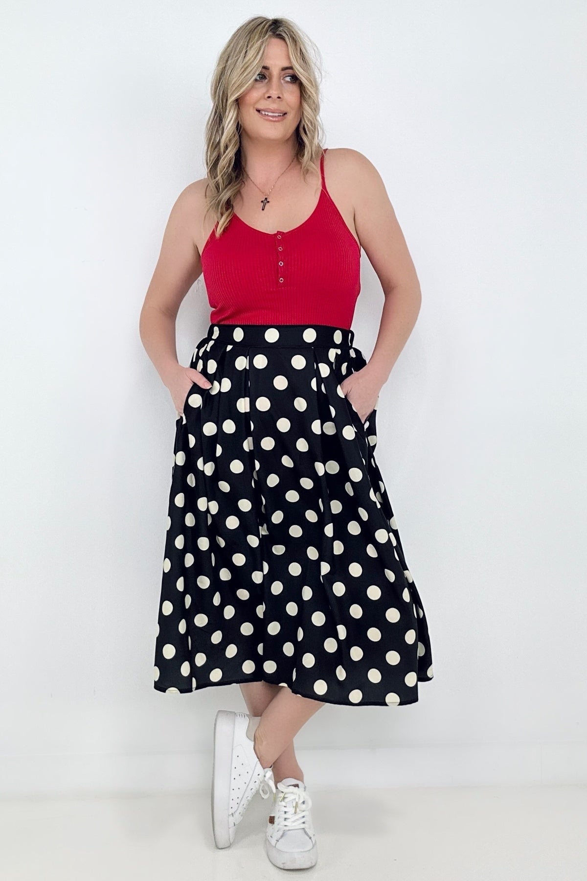 Jade By Jane Black Polka Dot Midi Skirt