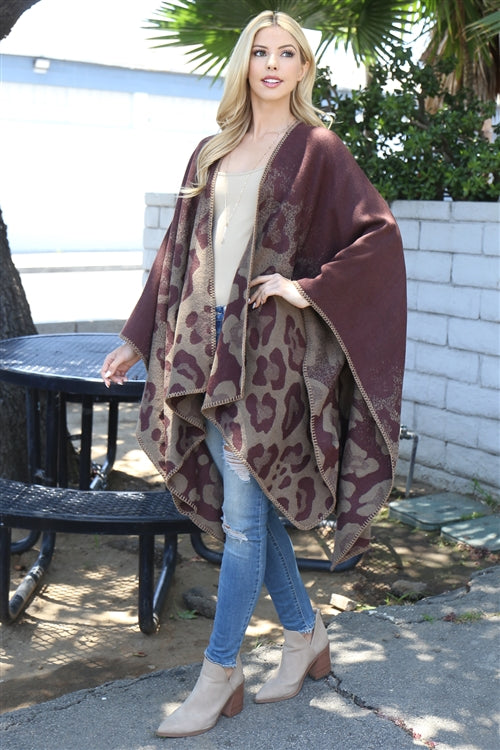 Leopard/Brown Open Front Kimono