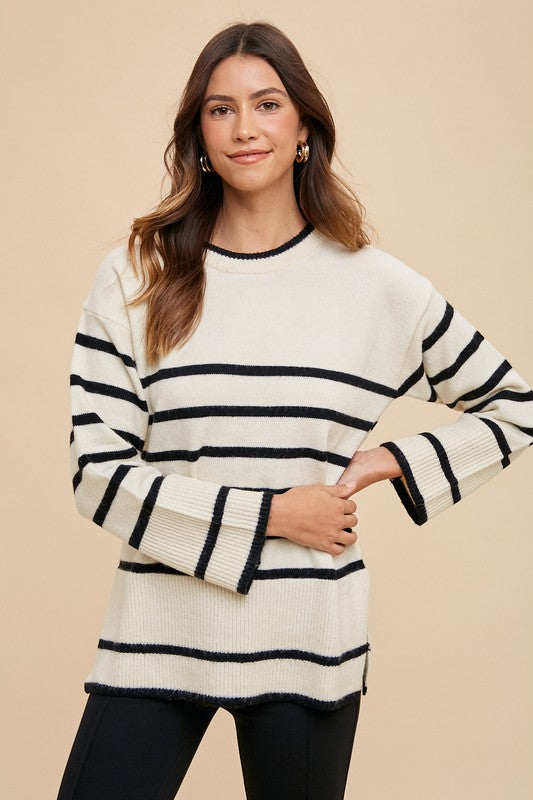 Adriana Side Slit Striped Sweater