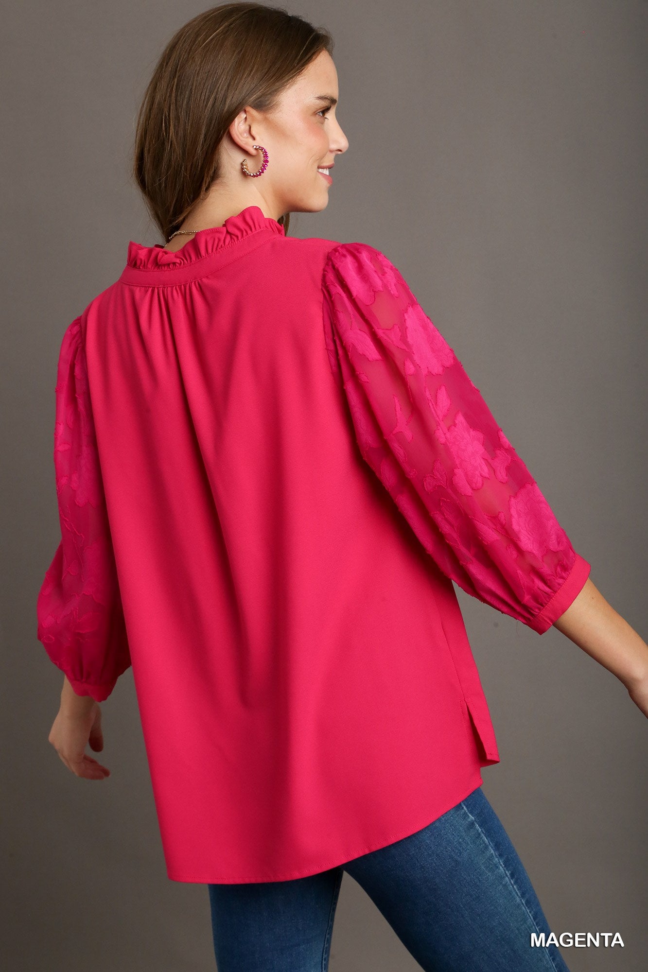 Umgee USA 3/4 Sheer Sleeve Blouse