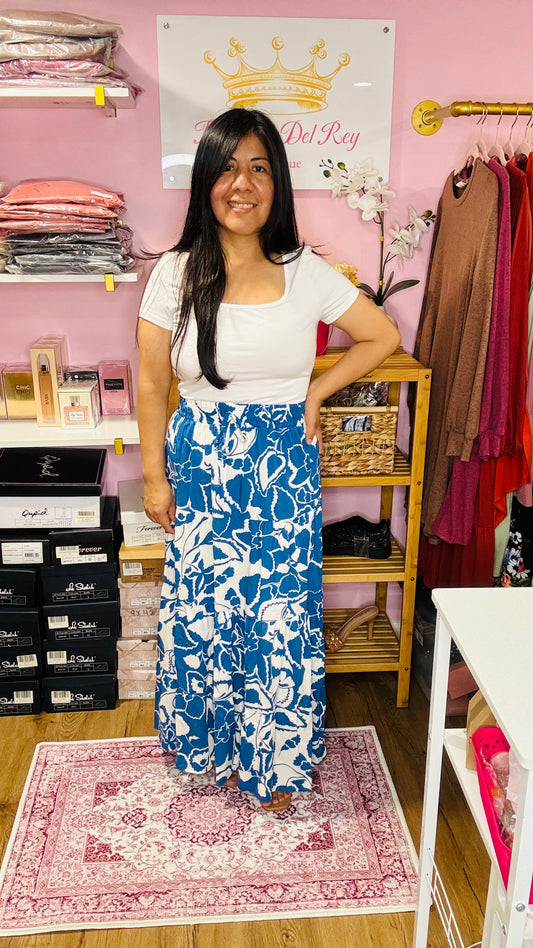 Blue Printed Maxi Skirt