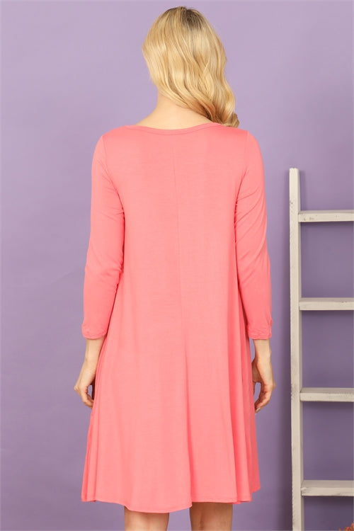 3/4 Sleeve Flowy Coral Dress