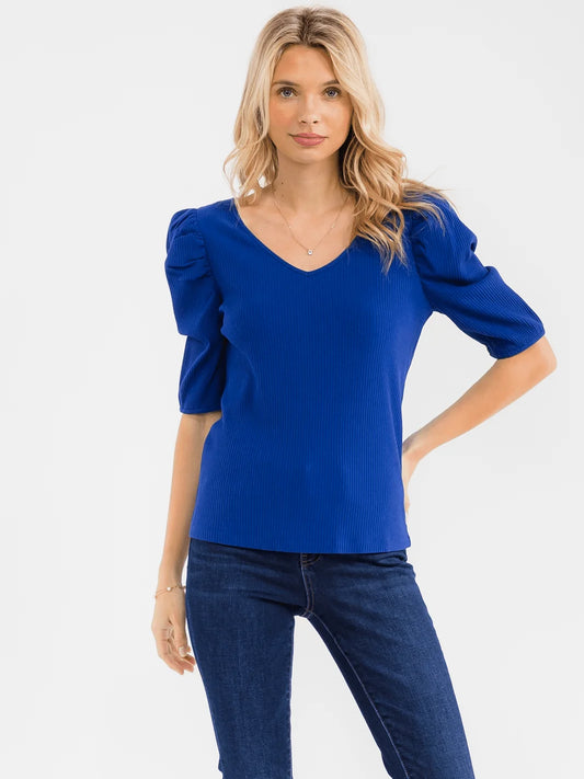 V-Neck Ribbed Blouse