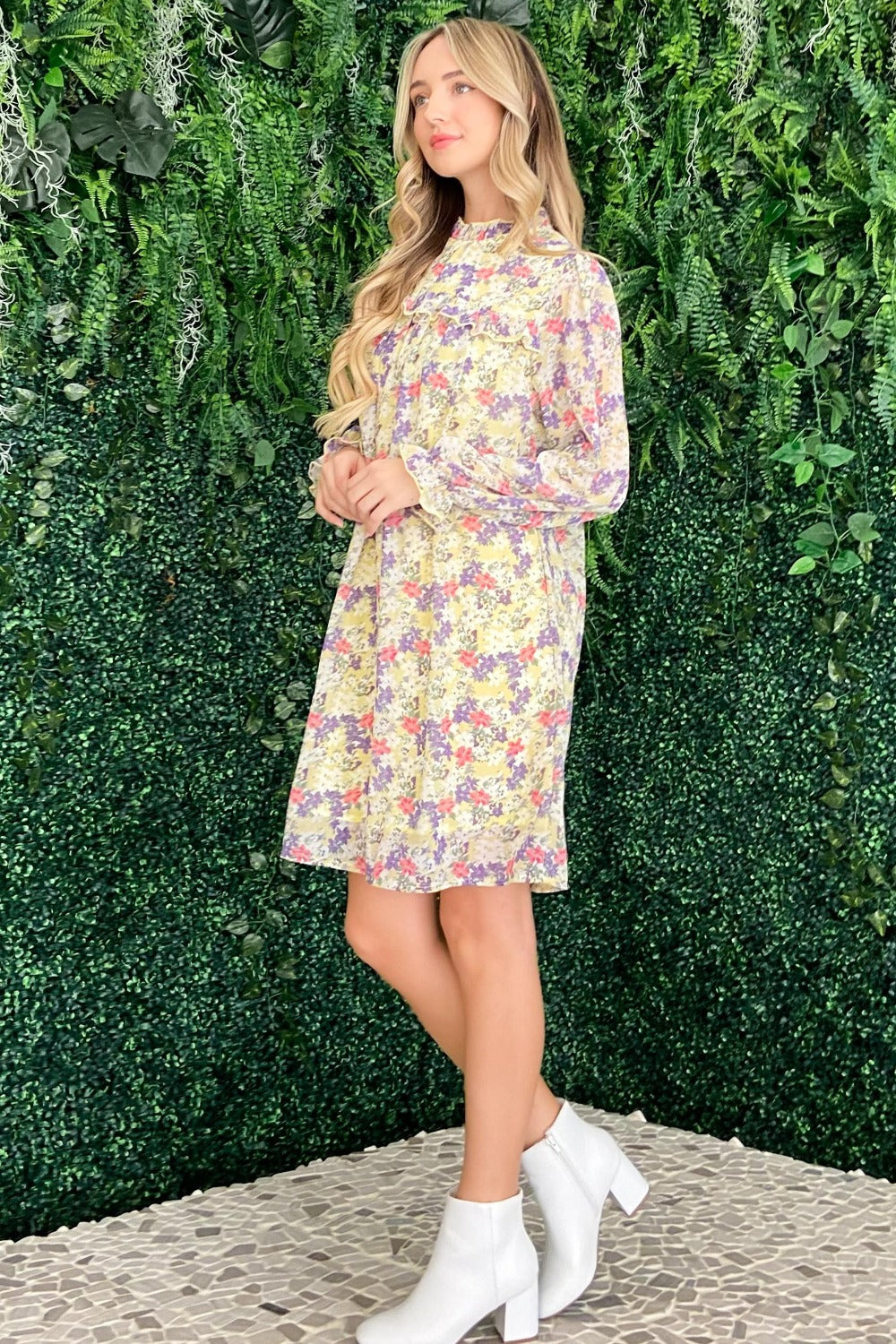 Floral Flounce Sleeve Dress