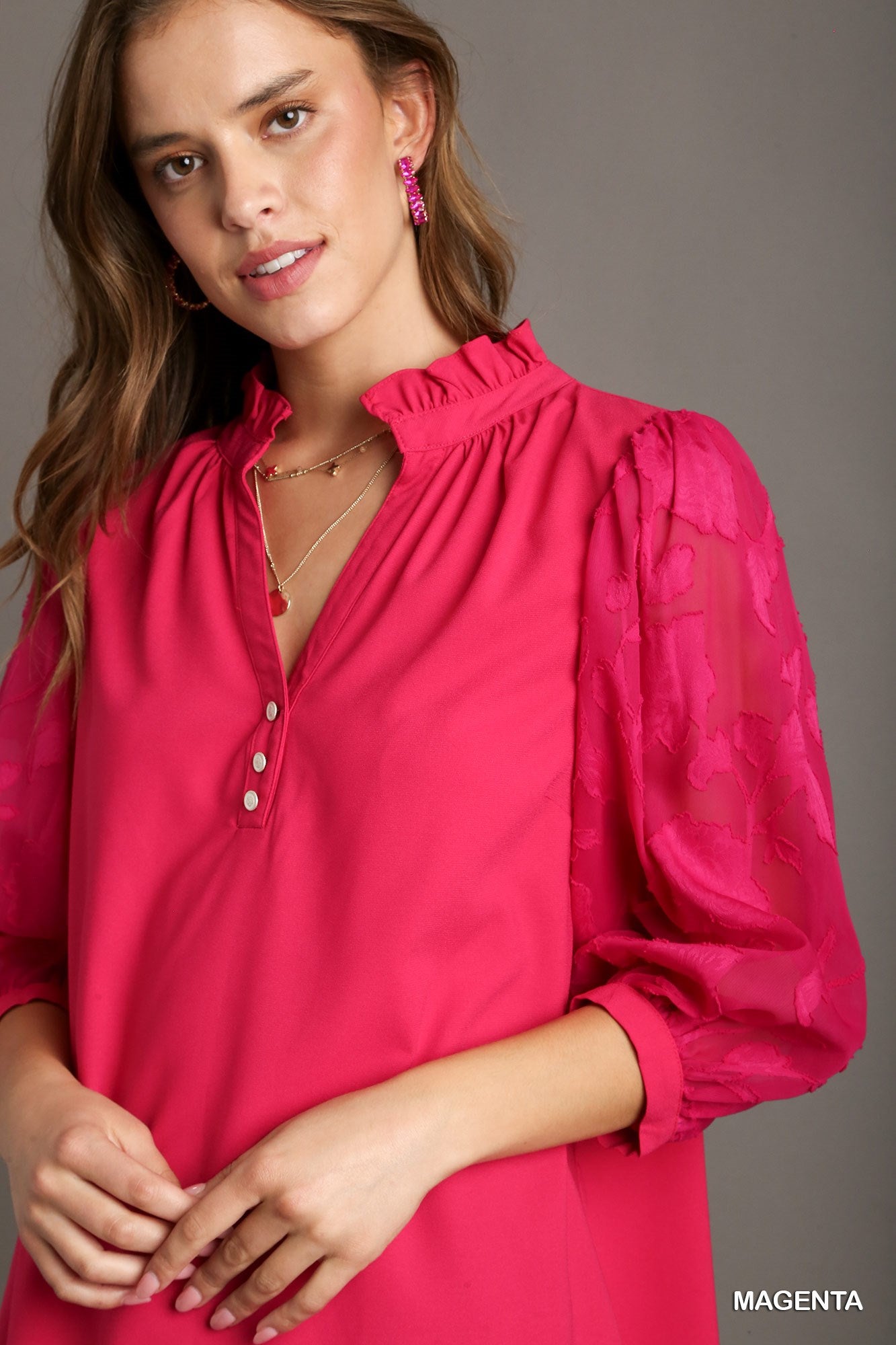 Umgee USA 3/4 Sheer Sleeve Blouse
