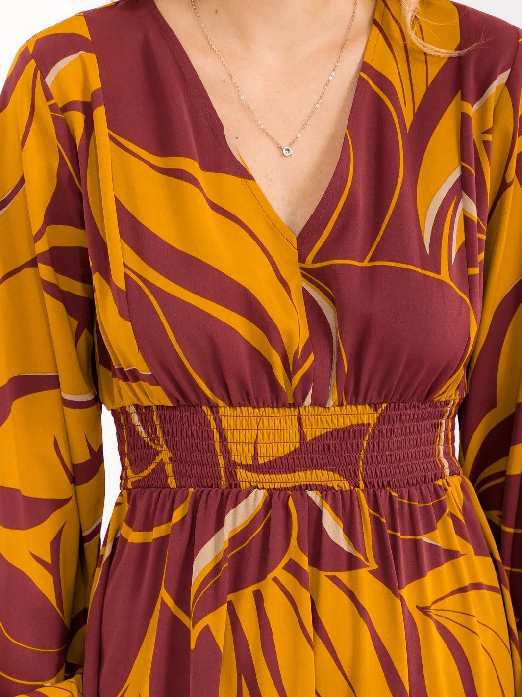 Printed Long Sleeve Midi Dress