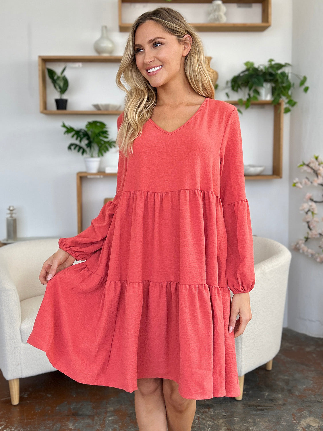 Sally Balloon Sleeve Tiered Dress with Pockets