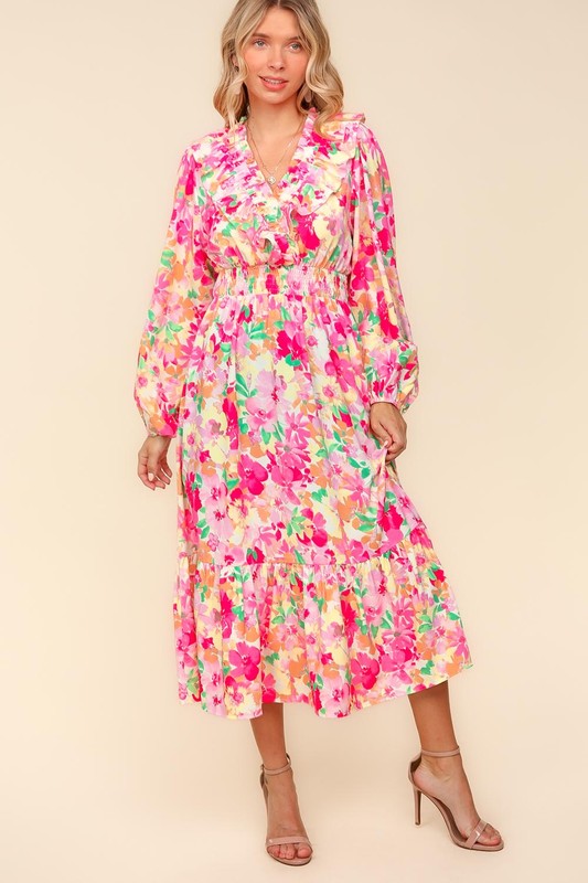 Surplice Balloon Sleeve Dress with Pockets