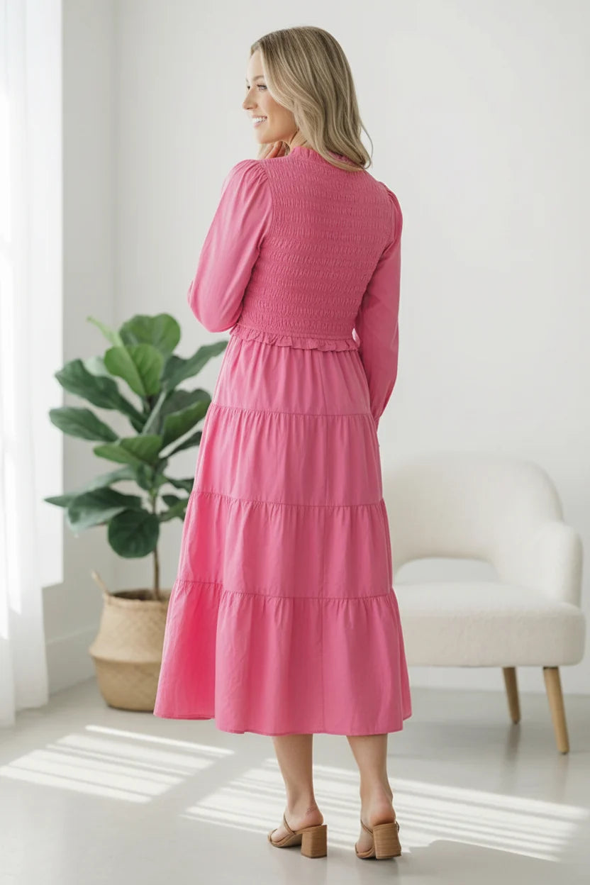 Pink Tiered Modest Dress