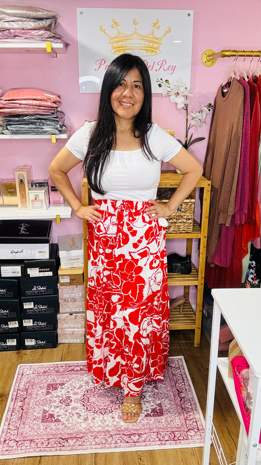 Red Printed Maxi Skirt
